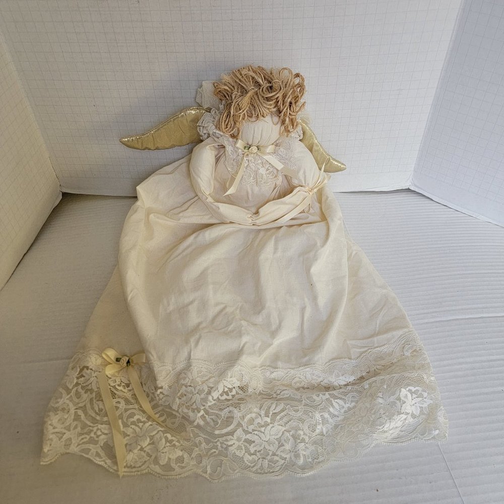 Christmas Holiday Folk Art Decor Display Hang Wall Cloth Angel Gold Wings Doll
